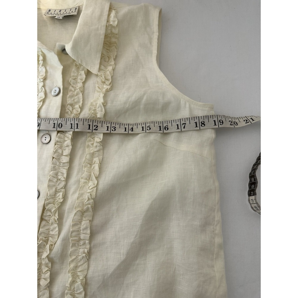 Rialto Collection by Joy Perreras Linen Top Shirt Ruffle Sz M Ivory Victorian - Picture 7 of 8